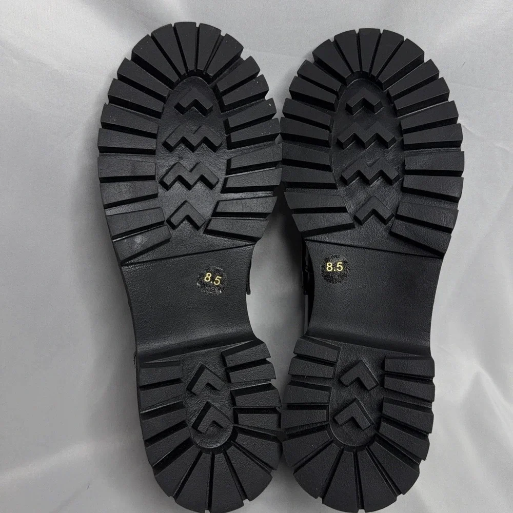 Steve Madden Lando Black Leather Chunky Loafer 8.5 Platform Lug Sole Horsebit